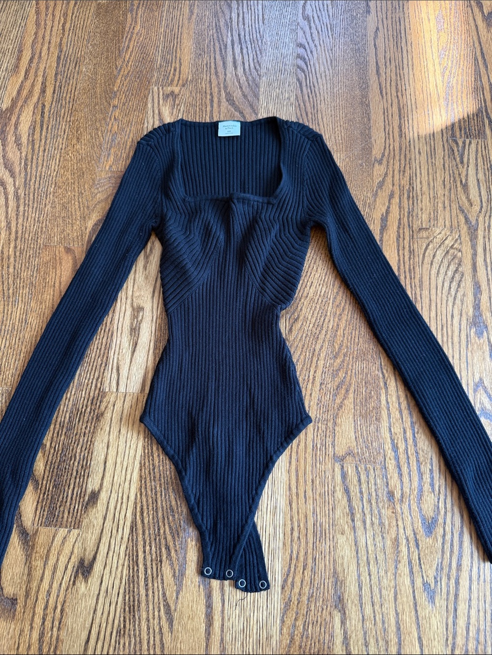 Abercrombie & Fitch Black Ribbed Long-Sleeve Bodysuit Sweater